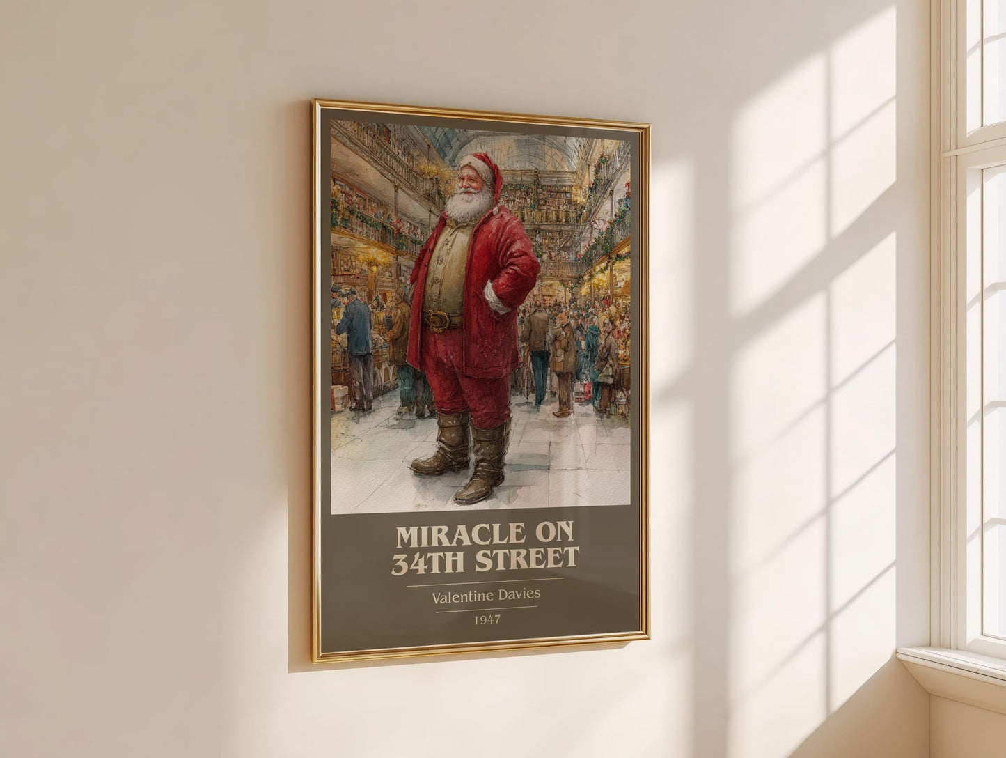 Miracle On 34th Street book cover print framed by window – literary home decor