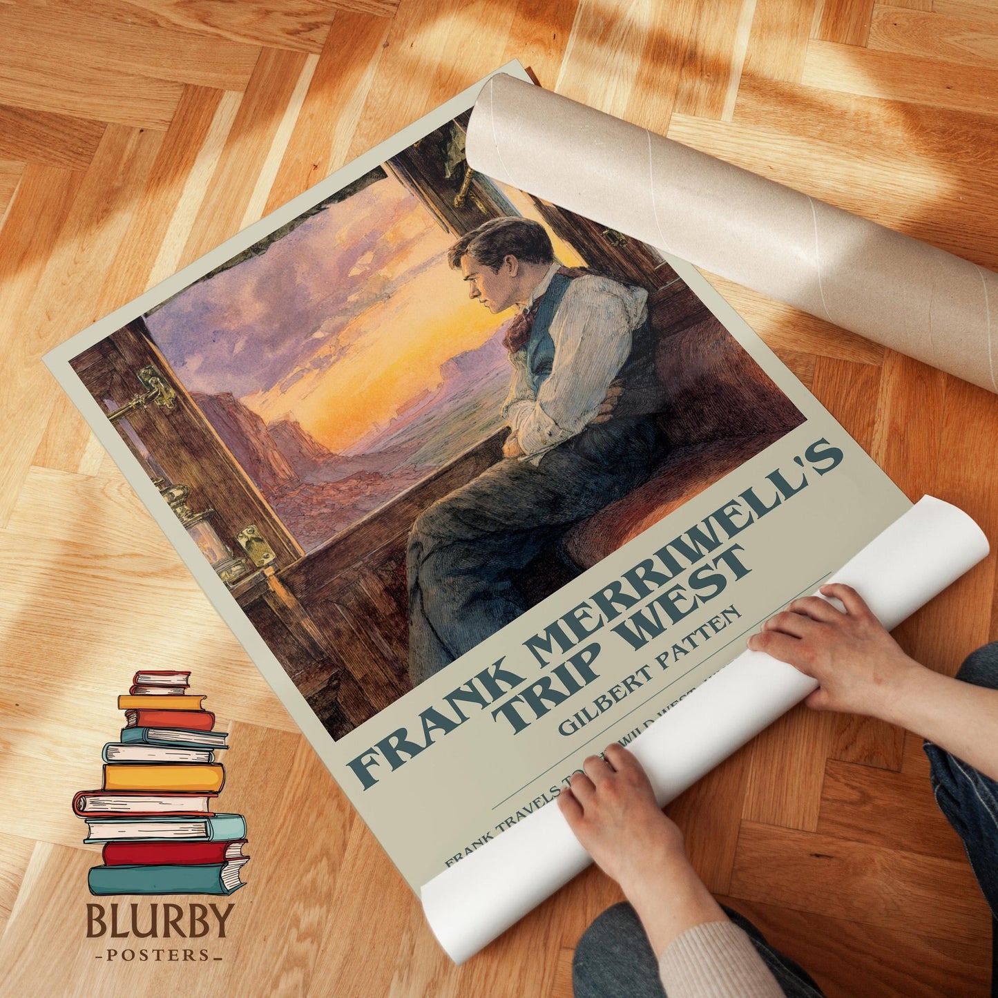 Frank Merriwell's Trip West book poster packaging – museum-quality print rolled in protective tube