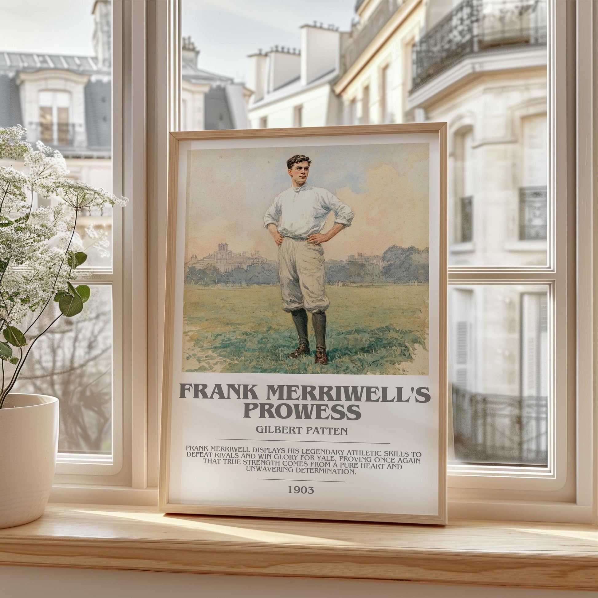 Frank Merriwell's Prowess bookish print framed by window – literary home decor