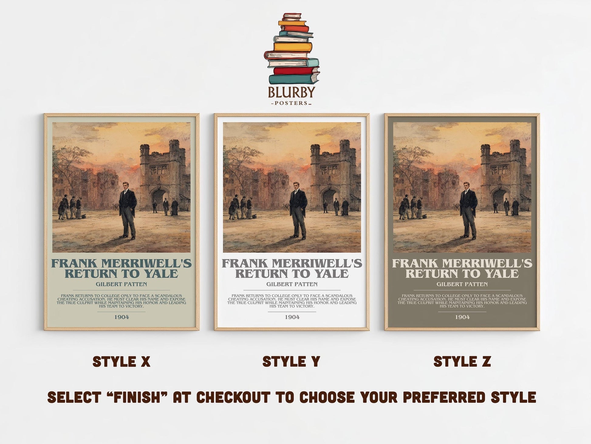 Frank Merriwell's Return To Yale bookish poster colour and style options – Gilbert Patten book art