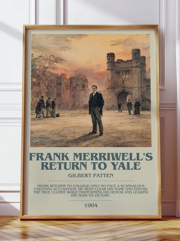 Frank Merriwell's Return To Yale bookish print in frame leaning in hallway – adventure wall art
