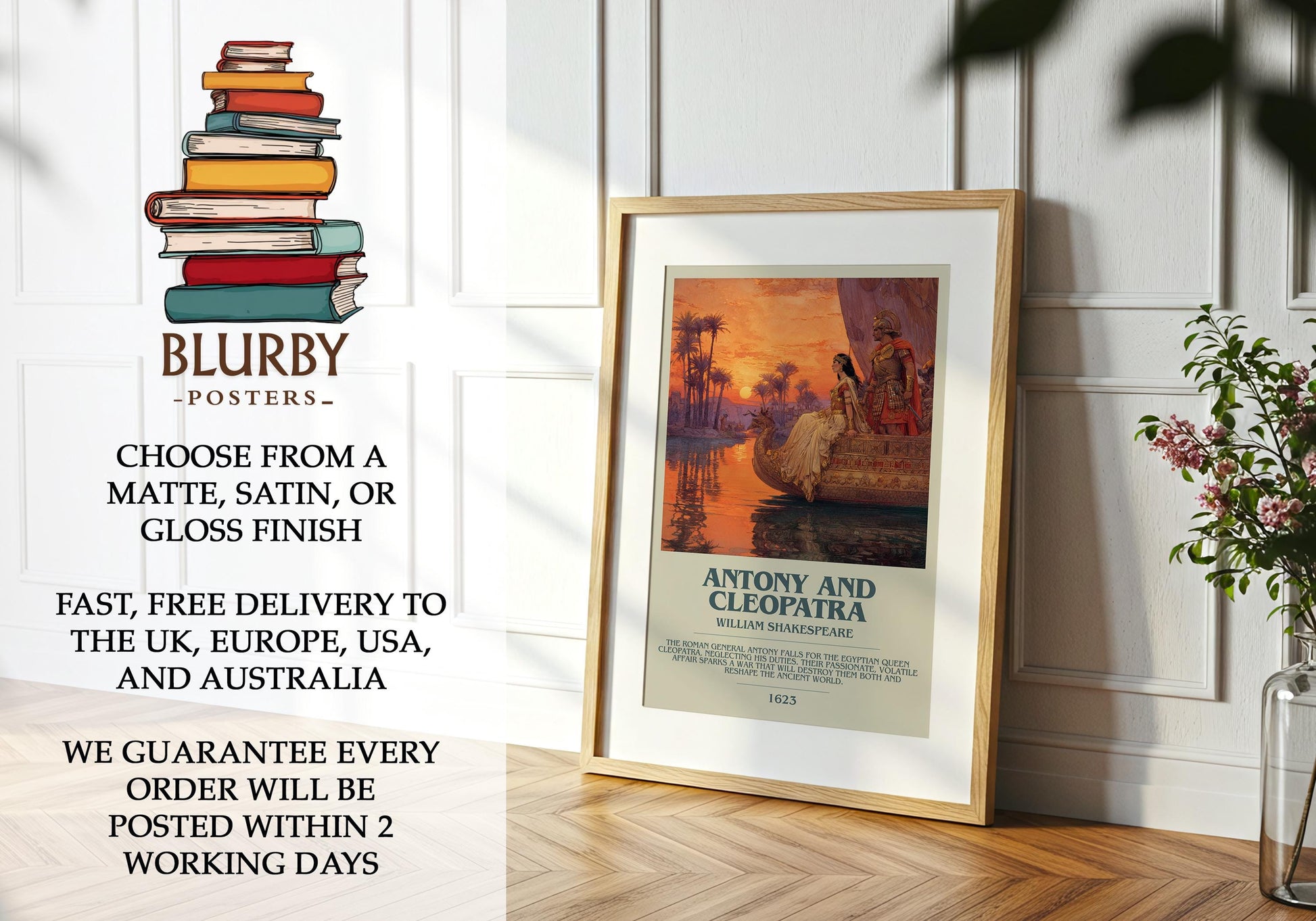 Antony and Cleopatra by William Shakespeare | Book Poster | Literary Art Gift For Book Lover | Novel Inspired Wall Art | Free Delivery