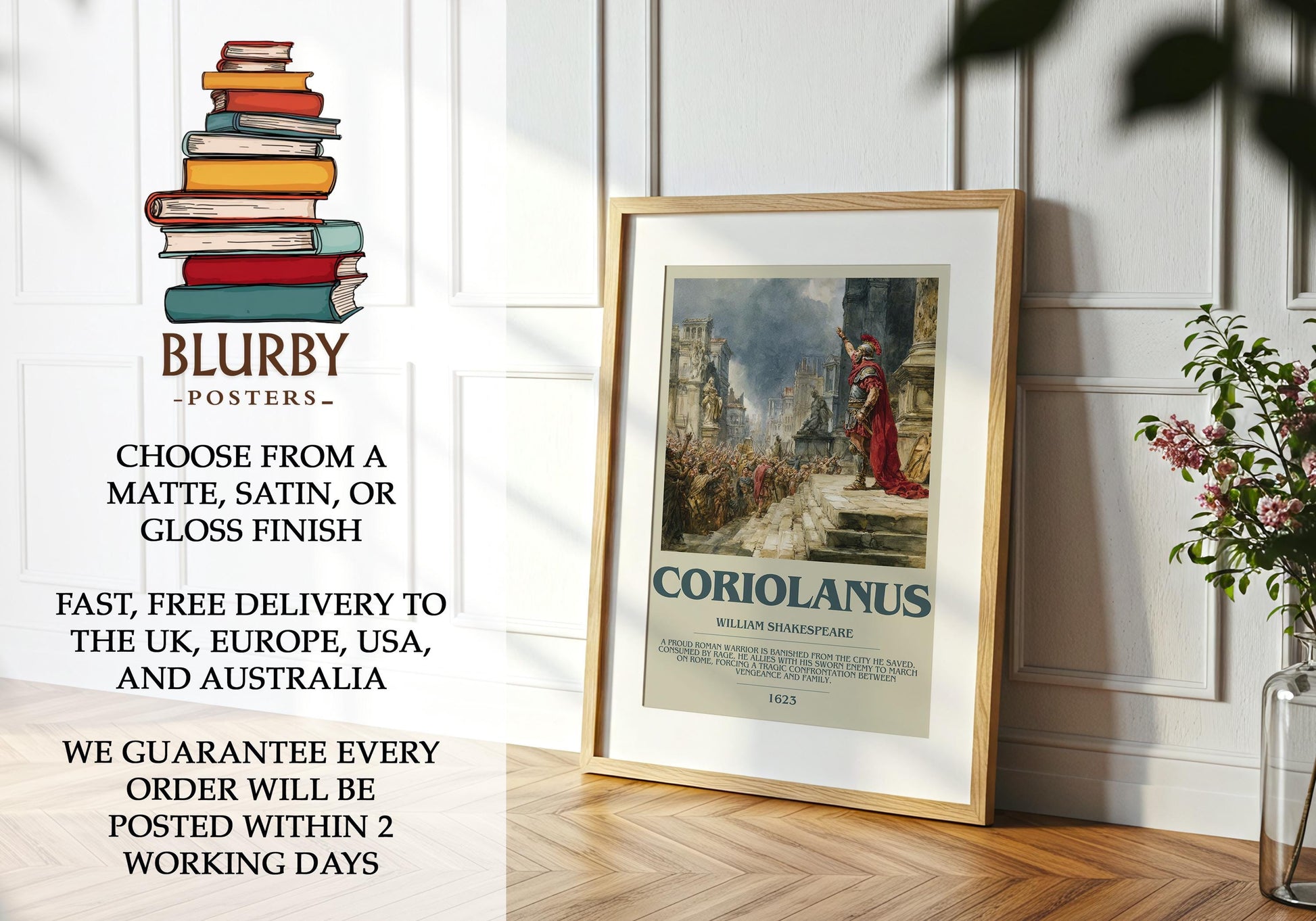 Coriolanus by William Shakespeare | Book Poster | Literary Art Gift For Book Lover | Novel Inspired Wall Art | Free Delivery