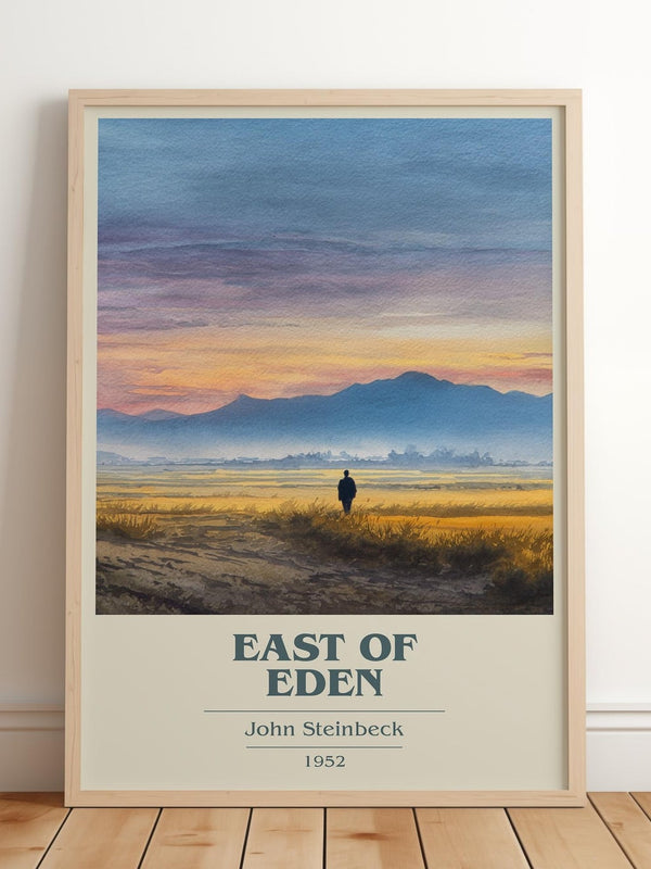 East of Eden book cover print in frame leaning in hallway – classic literature wall art