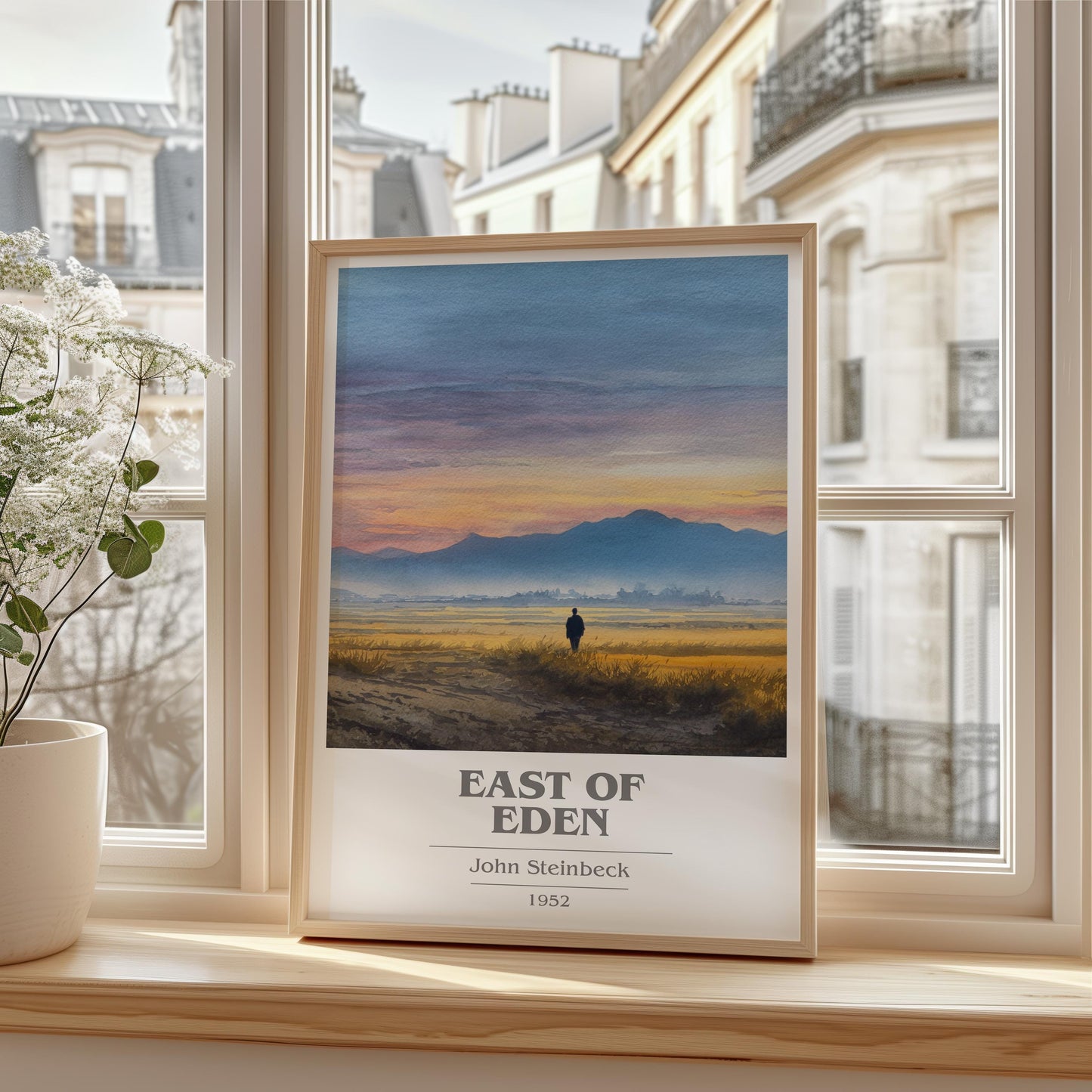 East of Eden book cover print framed by window – literary home decor