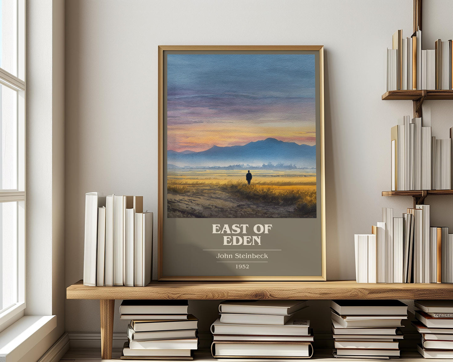 East of Eden book cover print on bookshelf – John Steinbeck fan gift