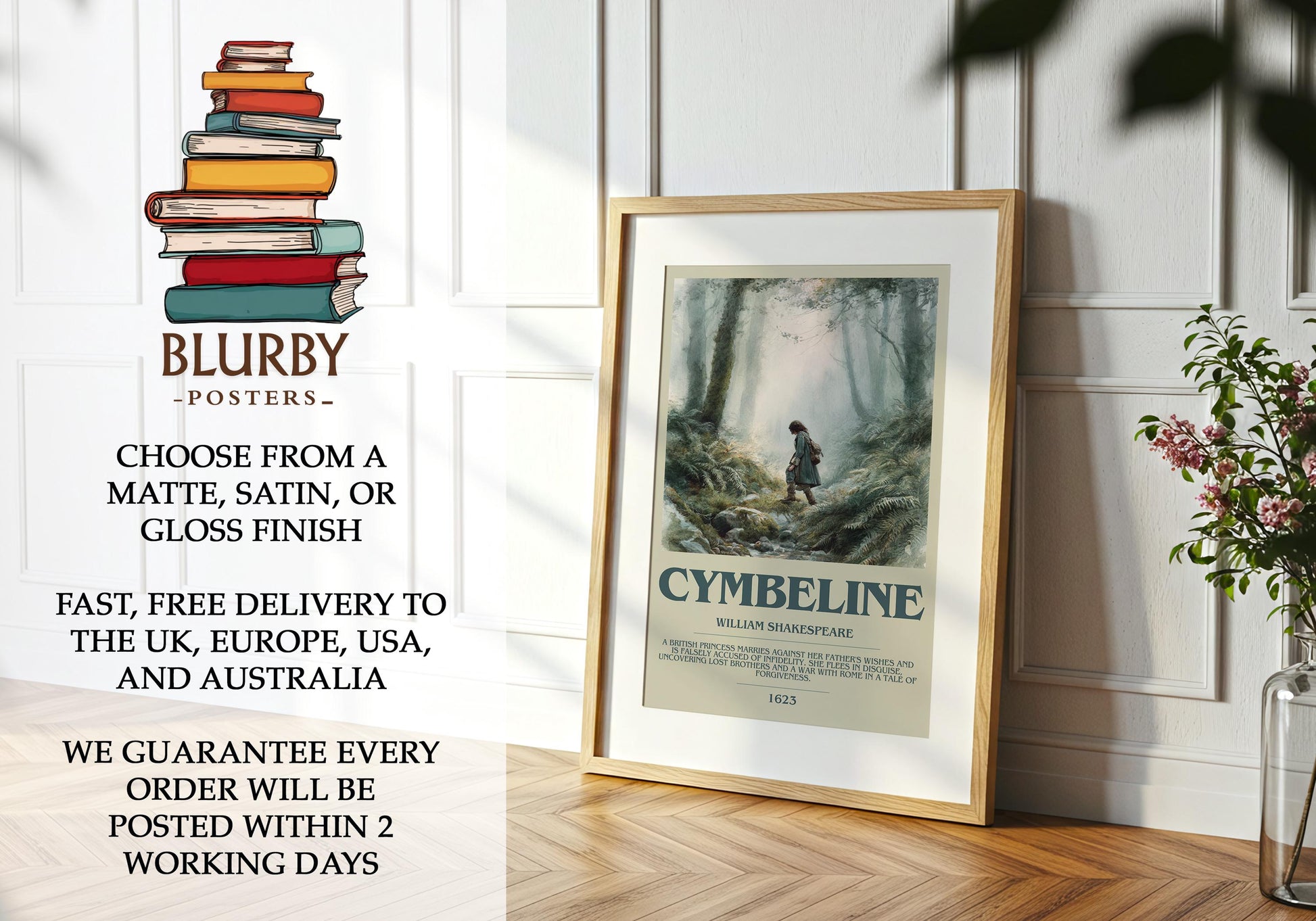 Cymbeline by William Shakespeare | Book Poster | Literary Art Gift For Book Lover | Novel Inspired Wall Art | Free Delivery