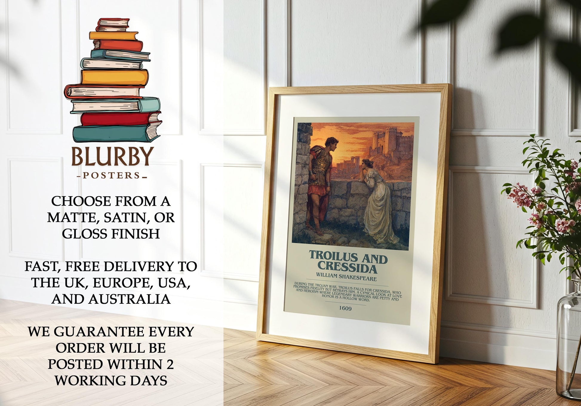 Troilus and Cressida by William Shakespeare | Book Poster | Literary Art Gift For Book Lover | Novel Inspired Wall Art | Free Delivery
