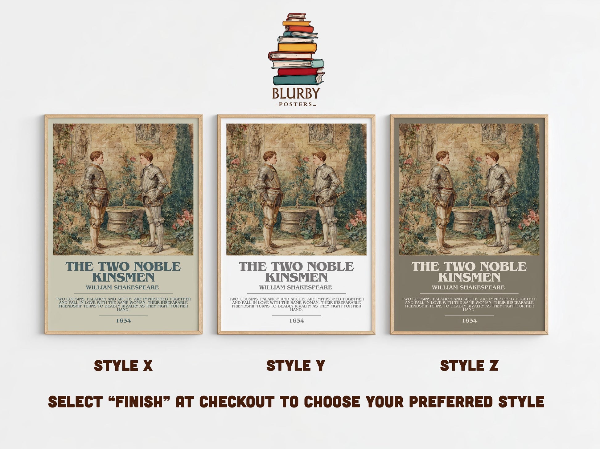 The Two Noble Kinsmen by William Shakespeare | Book Poster | Literary Art Gift For Book Lover | Novel Inspired Wall Art | Free Delivery