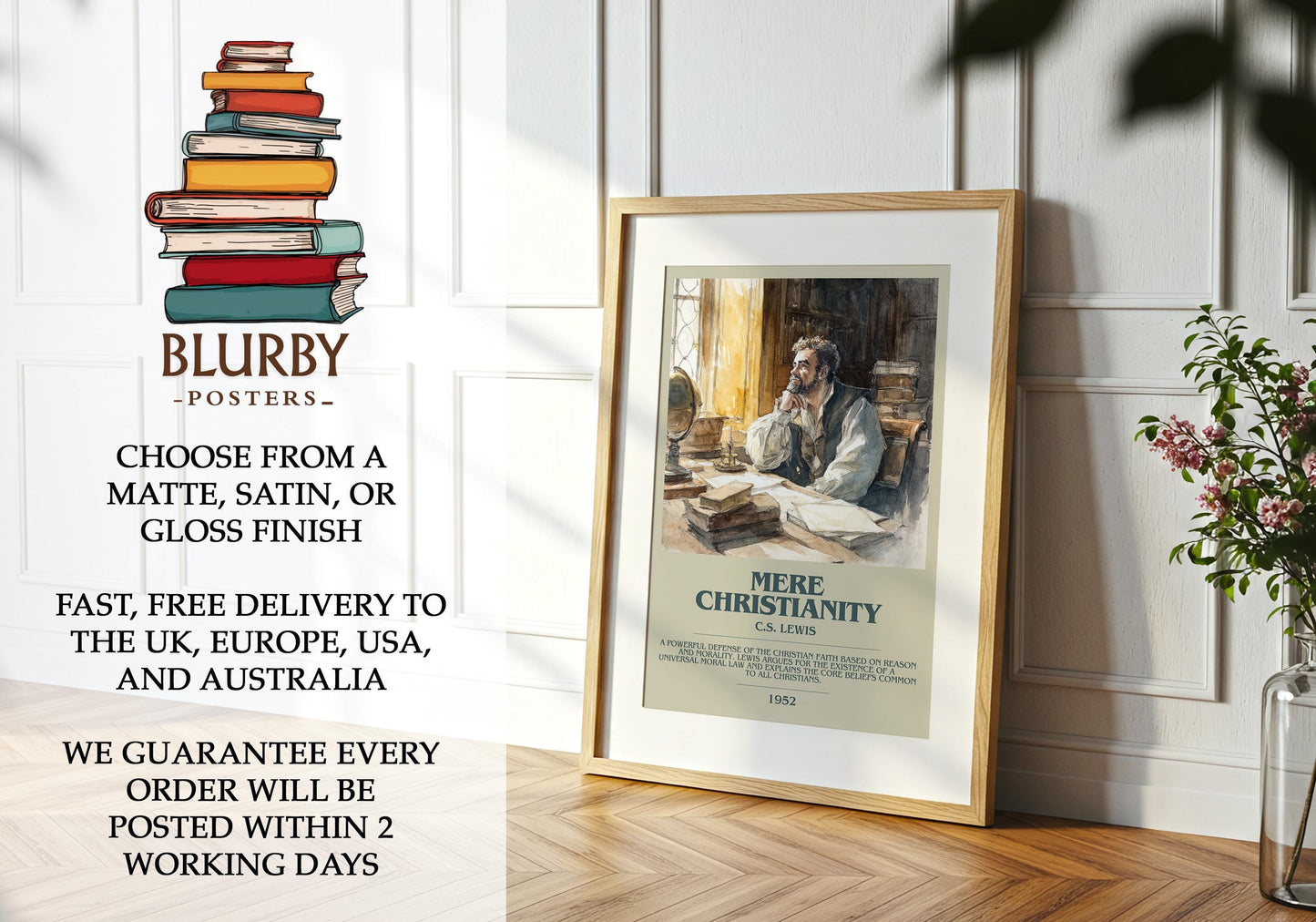 Mere Christianity by C.S. Lewis | Book Poster | Literary Art Gift For Book Lover | Novel Inspired Wall Art | Free Delivery