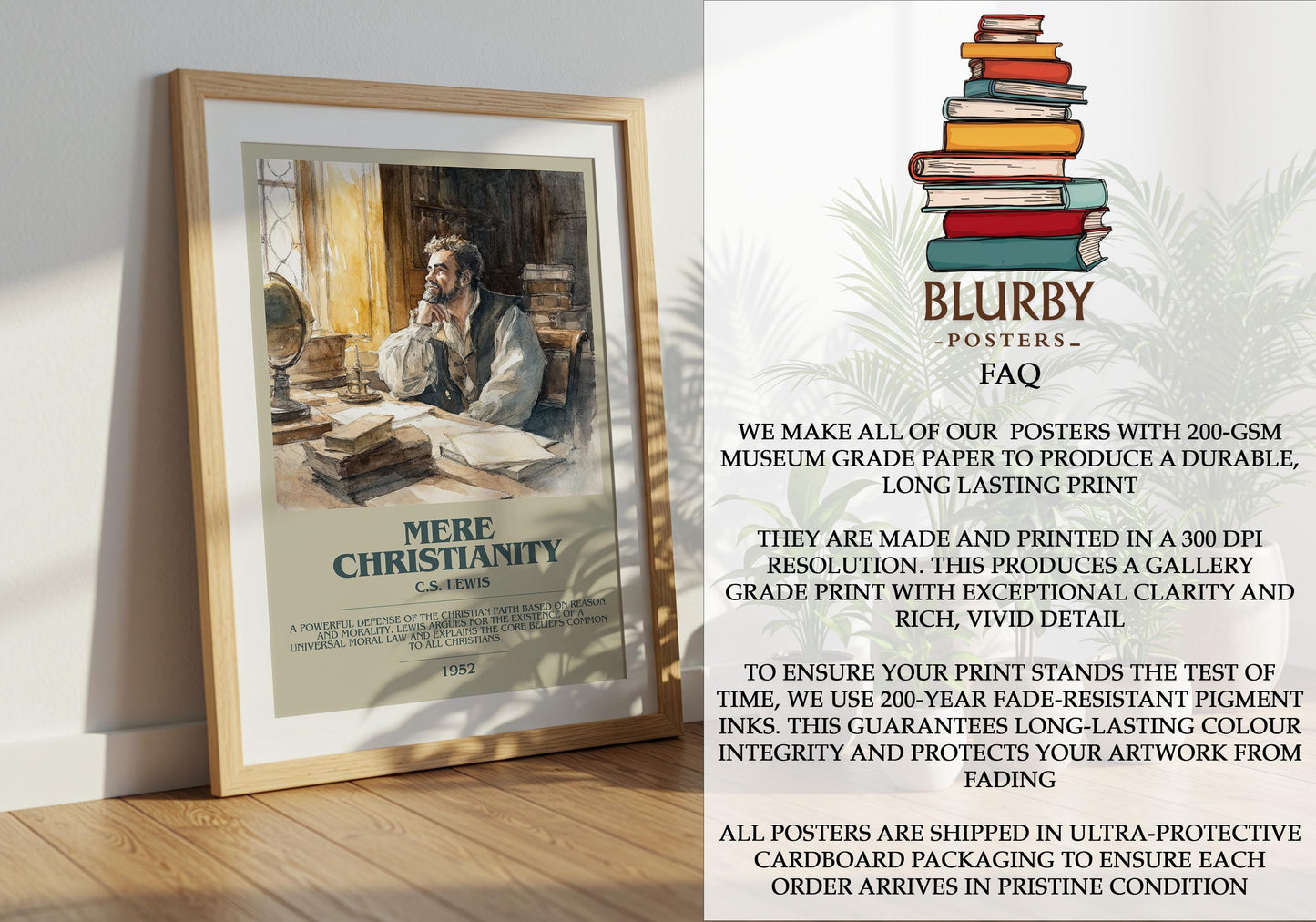 Mere Christianity by C.S. Lewis | Book Poster | Literary Art Gift For Book Lover | Novel Inspired Wall Art | Free Delivery