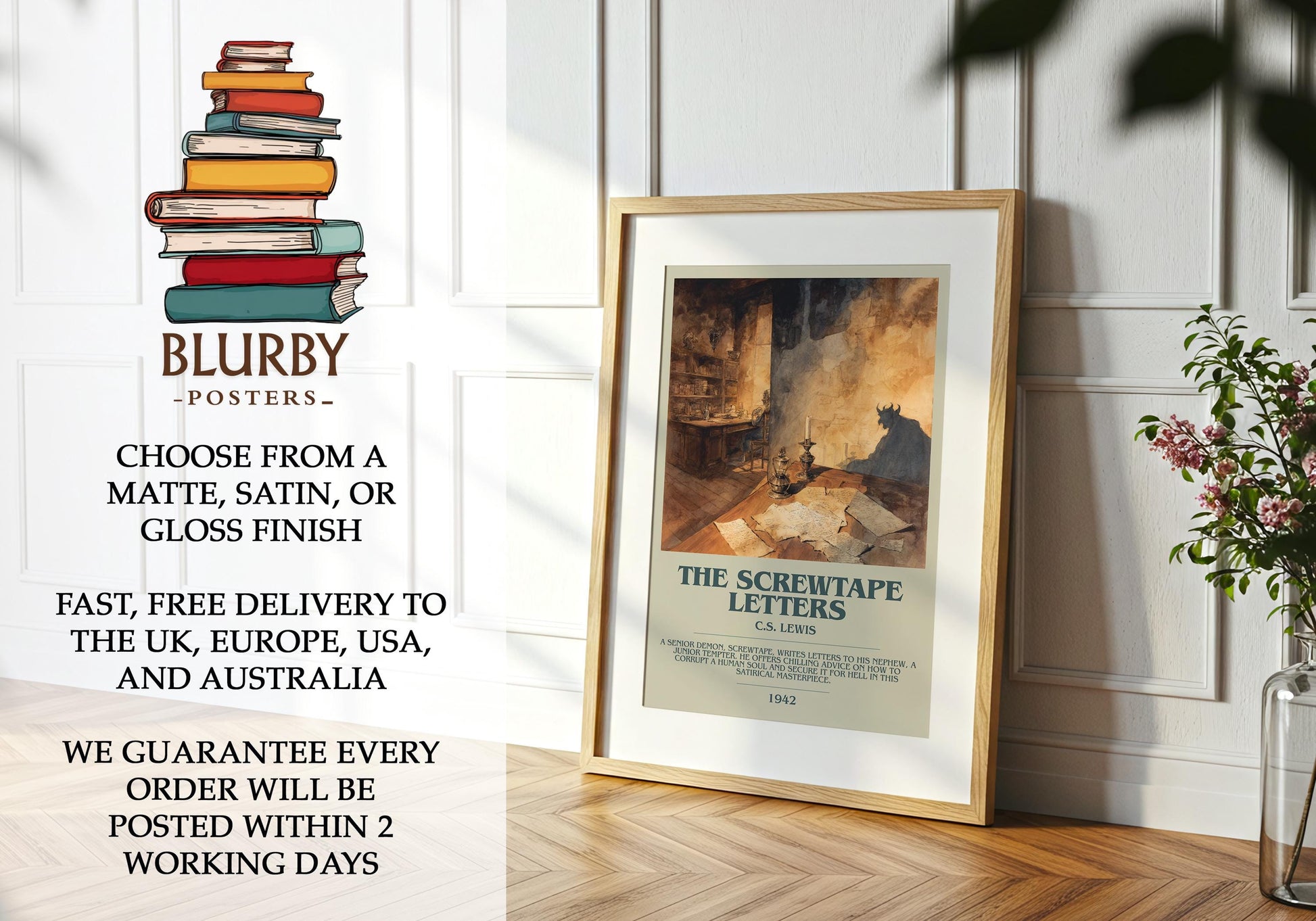 The Screwtape Letters by C.S. Lewis | Book Poster | Literary Art Gift For Book Lover | Novel Inspired Wall Art | Free Delivery