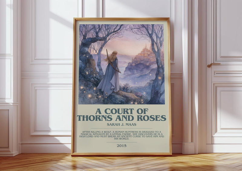 A Court of Thorns and Roses bookish print in frame leaning in hallway – sci fi wall art