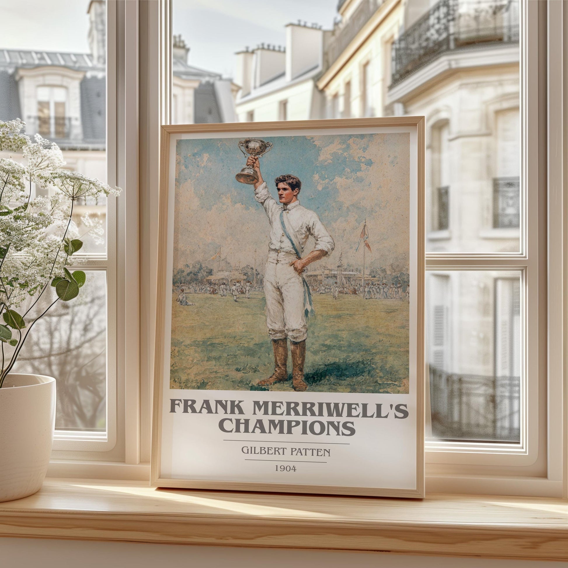 Frank Merriwell's Champions book cover print framed by window – literary home decor