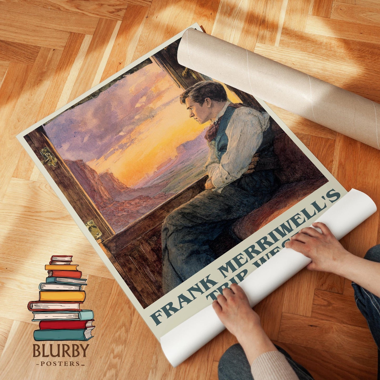 Frank Merriwell's Trip West book poster packaging – museum-quality print rolled in protective tube