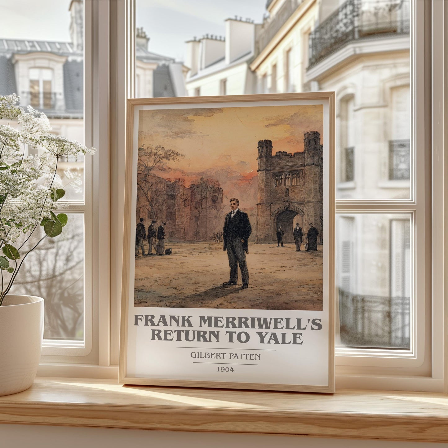 Frank Merriwell's Return To Yale book cover print framed by window – literary home decor