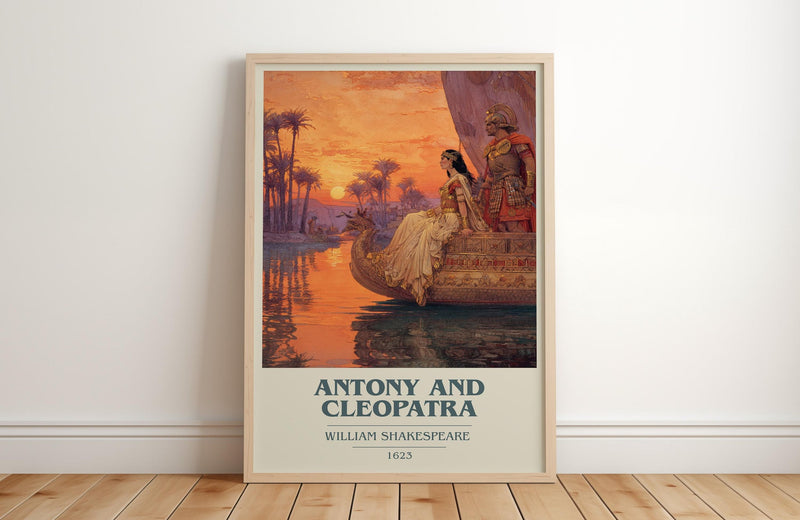 Antony and Cleopatra book cover print in frame leaning in hallway – classic literature wall art