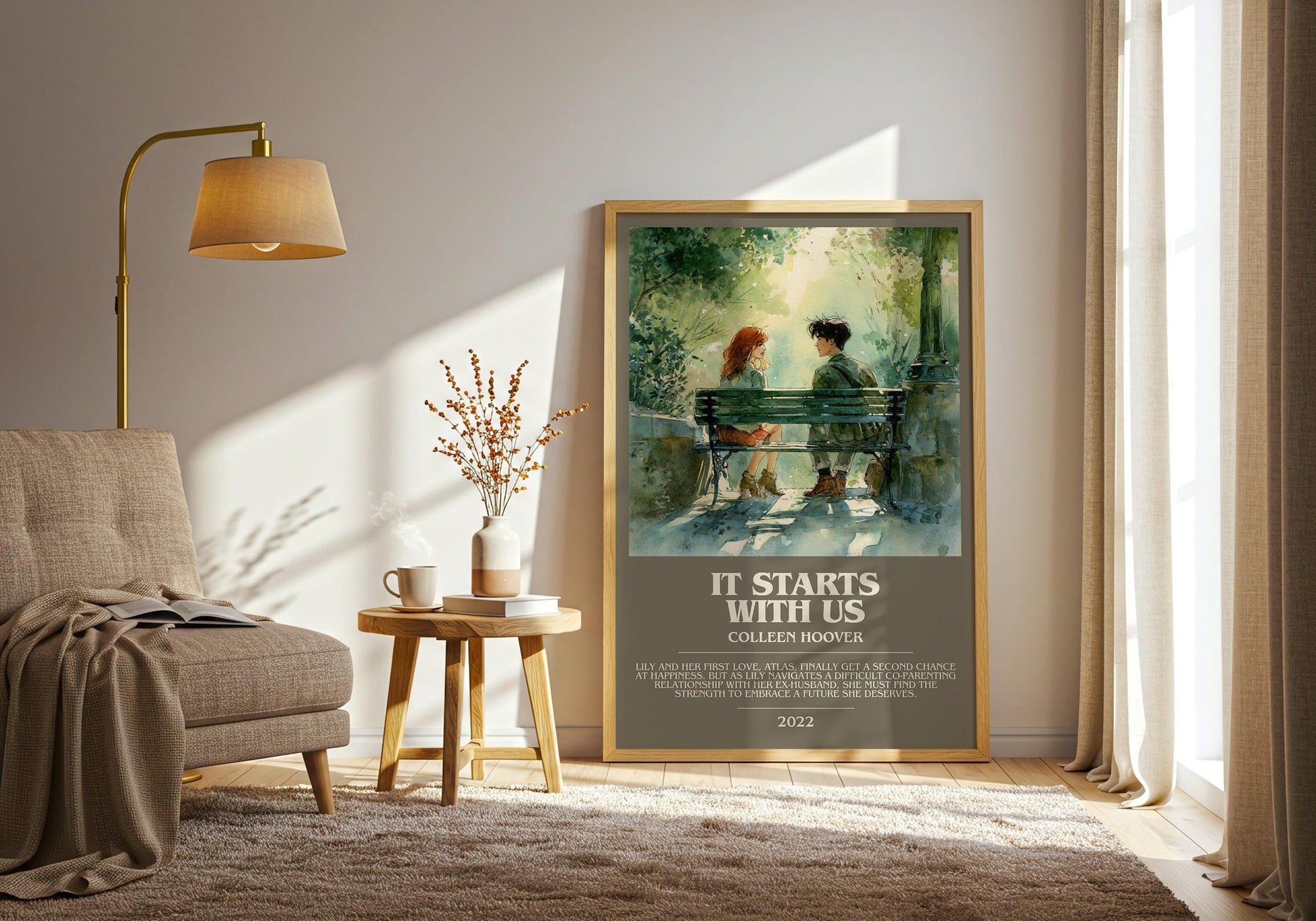 It Starts With Us bookish print on bookshelf – Colleen Hoover fan gift