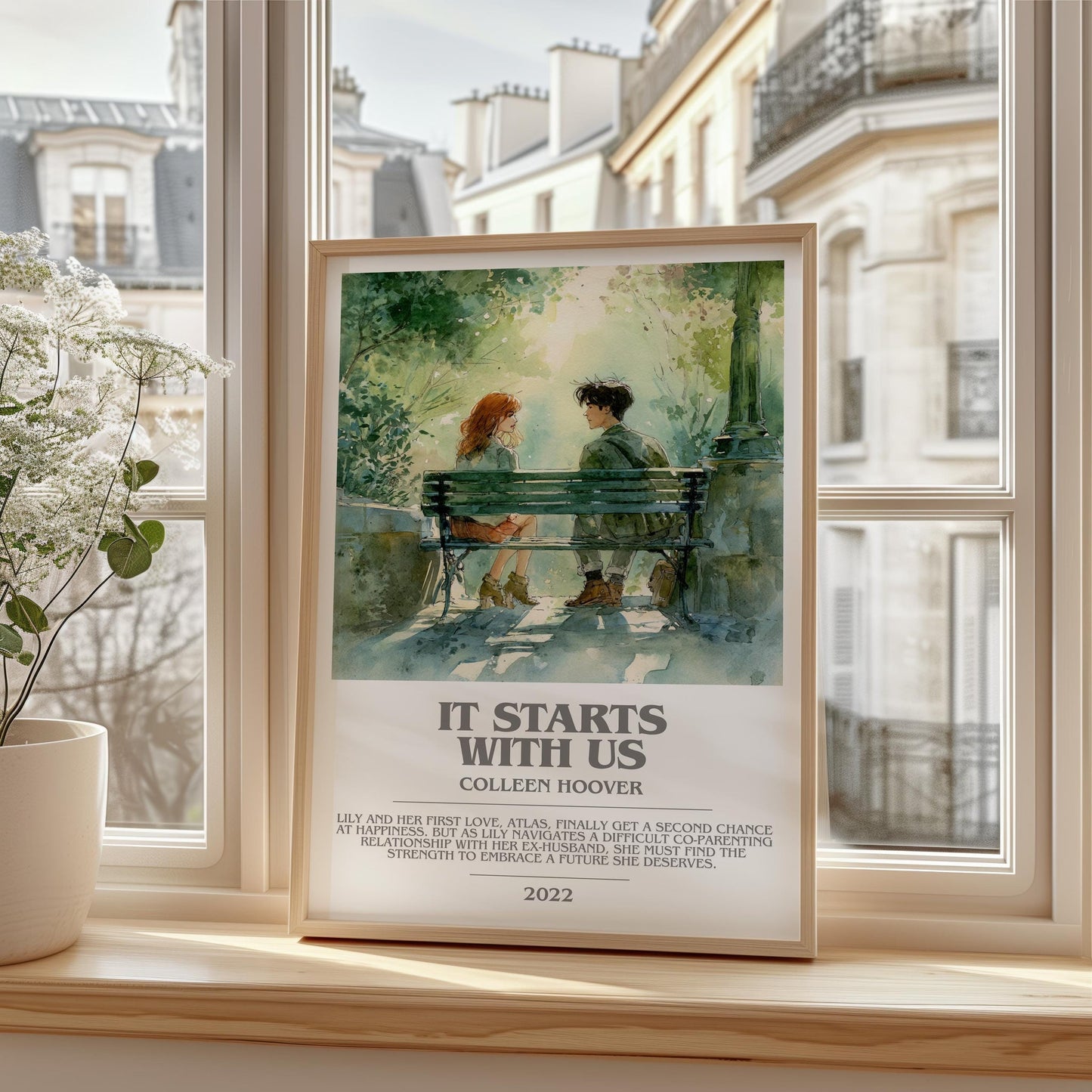 It Starts With Us bookish print framed by window – literary home decor