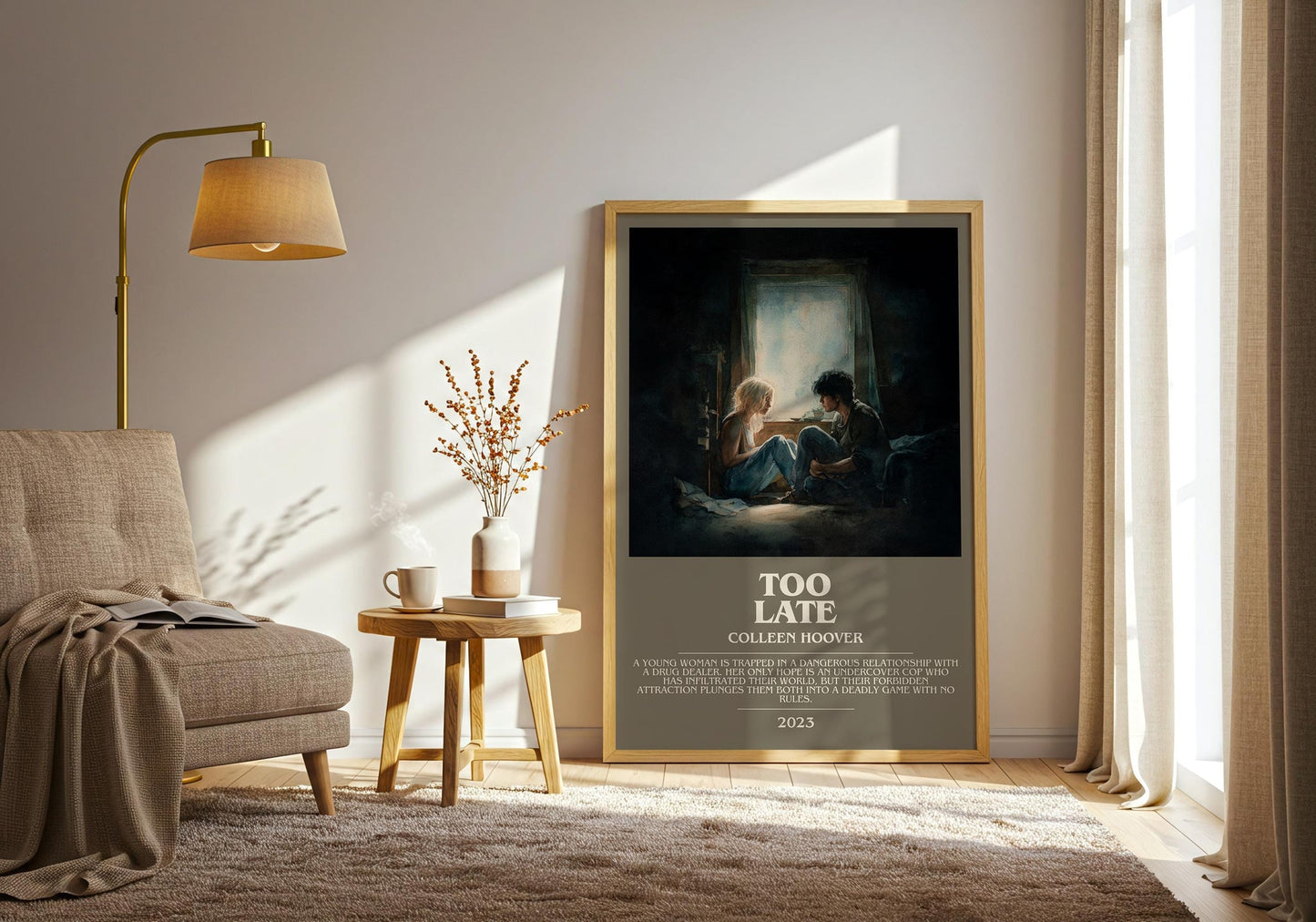 Too late bookish print on bookshelf – Colleen Hoover fan gift