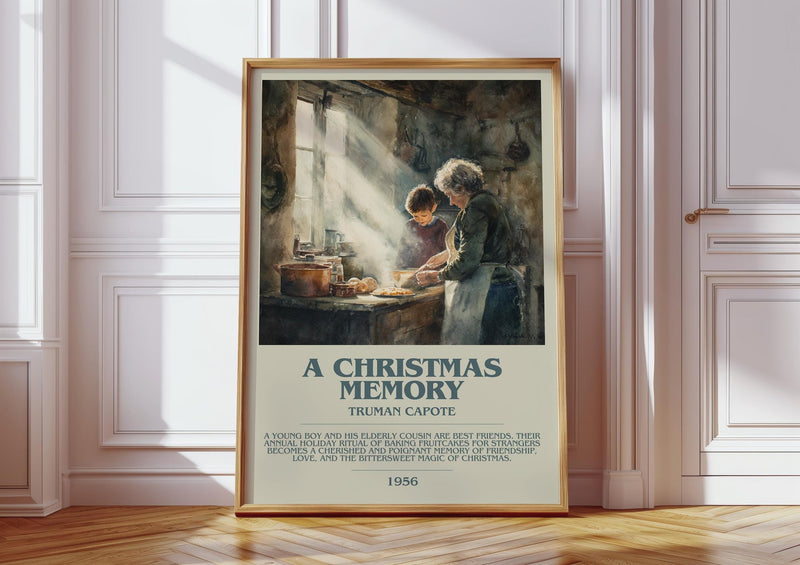 A Christmas Memory bookish print in frame leaning in hallway – literary fiction wall art