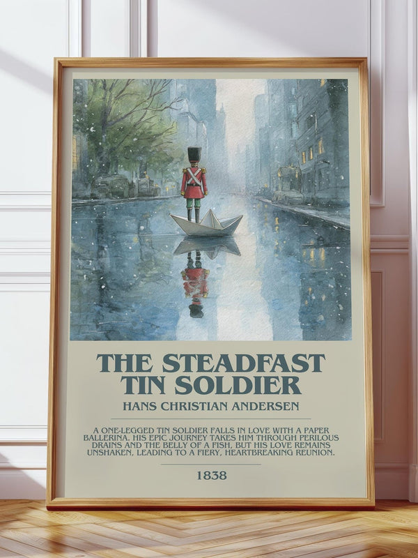 The Steadfast Tin Soldier bookish print in frame leaning in hallway – childrens wall art