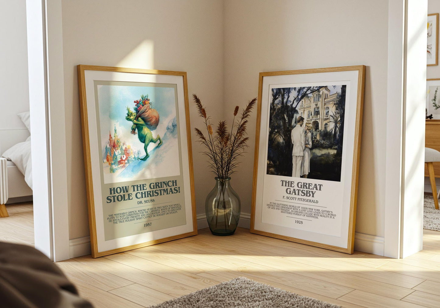How the Grinch Stole Christmas bookish poster paired in gallery wall – literary art prints