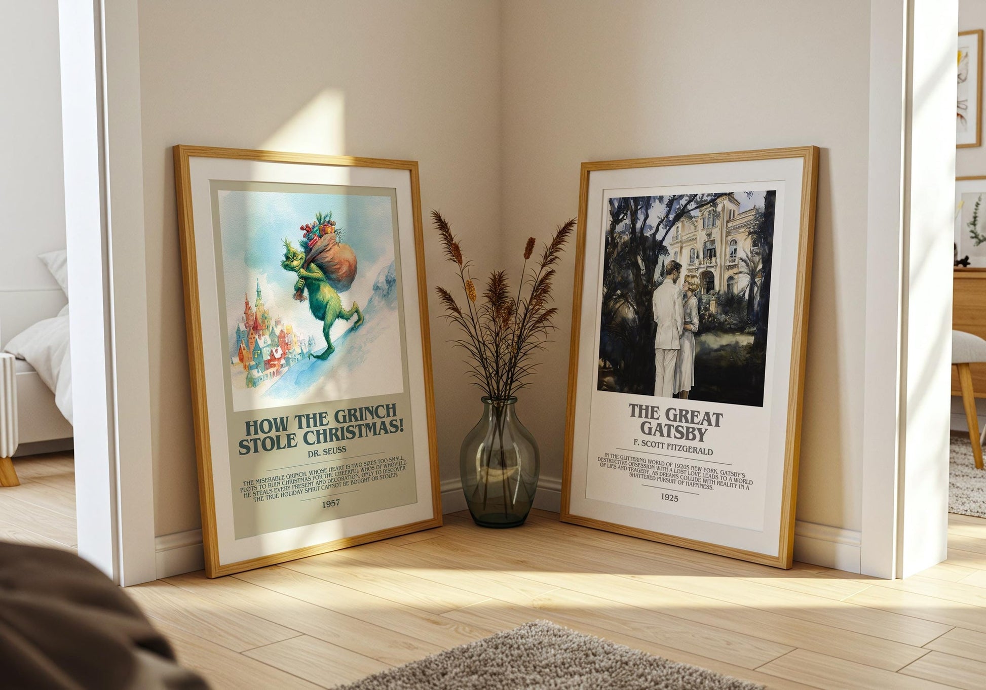 How the Grinch Stole Christmas bookish poster paired in gallery wall – literary art prints