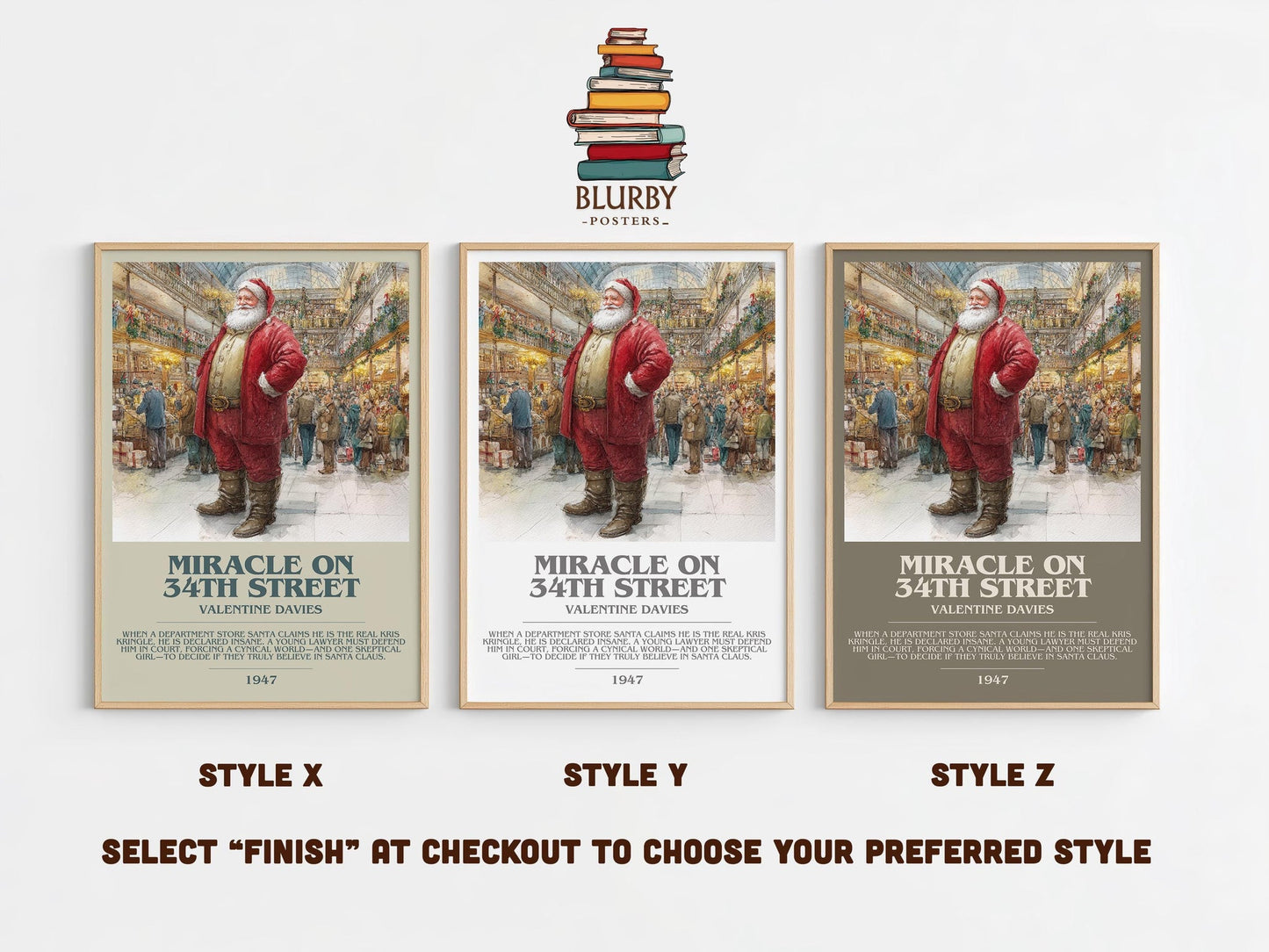 Miracle On 34th Street bookish poster colour and style options – VALENTINE DAVIES book art