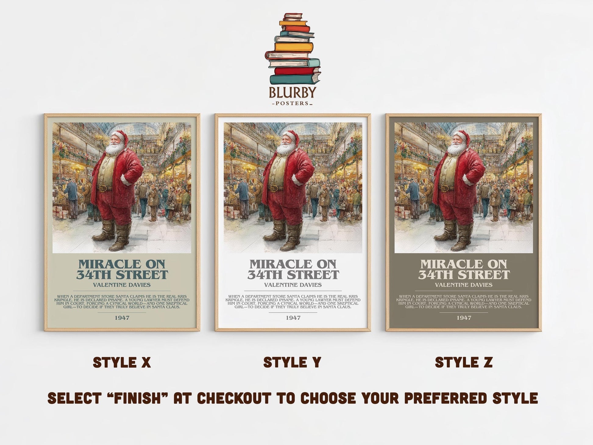 Miracle On 34th Street bookish poster colour and style options – VALENTINE DAVIES book art