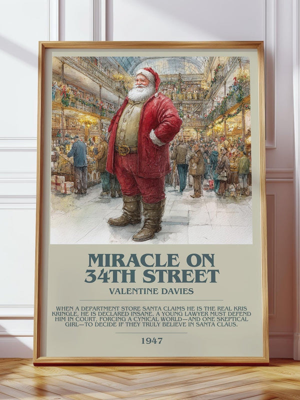 Miracle On 34th Street bookish print in frame leaning in hallway – classic literature wall art
