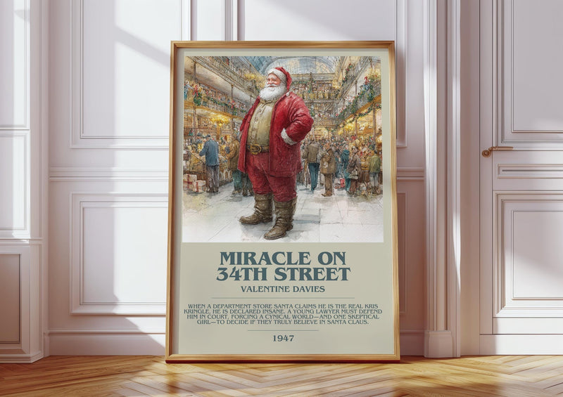 Miracle On 34th Street bookish print in frame leaning in hallway – classic literature wall art