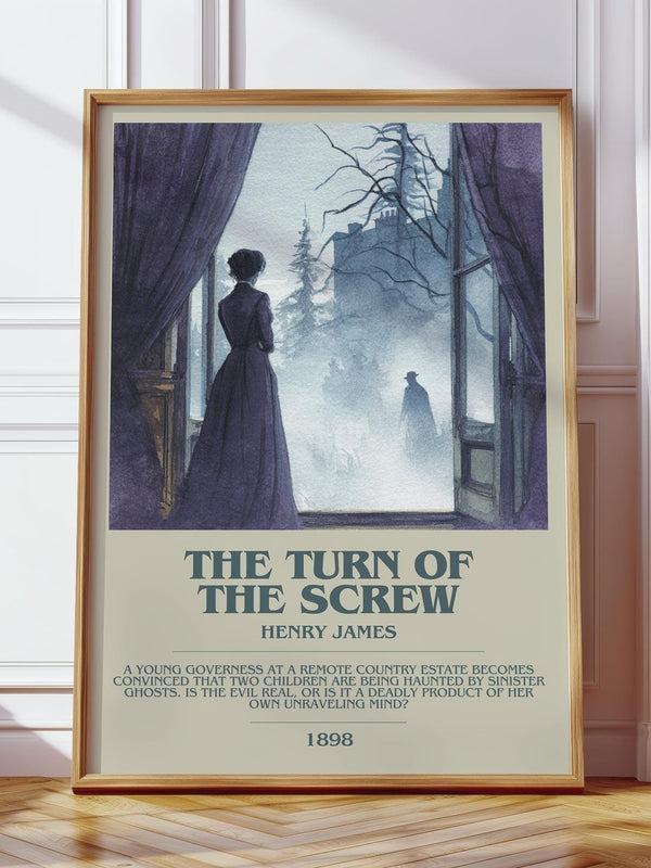 The Turn of the Screw bookish print in frame leaning in hallway – gothic wall art