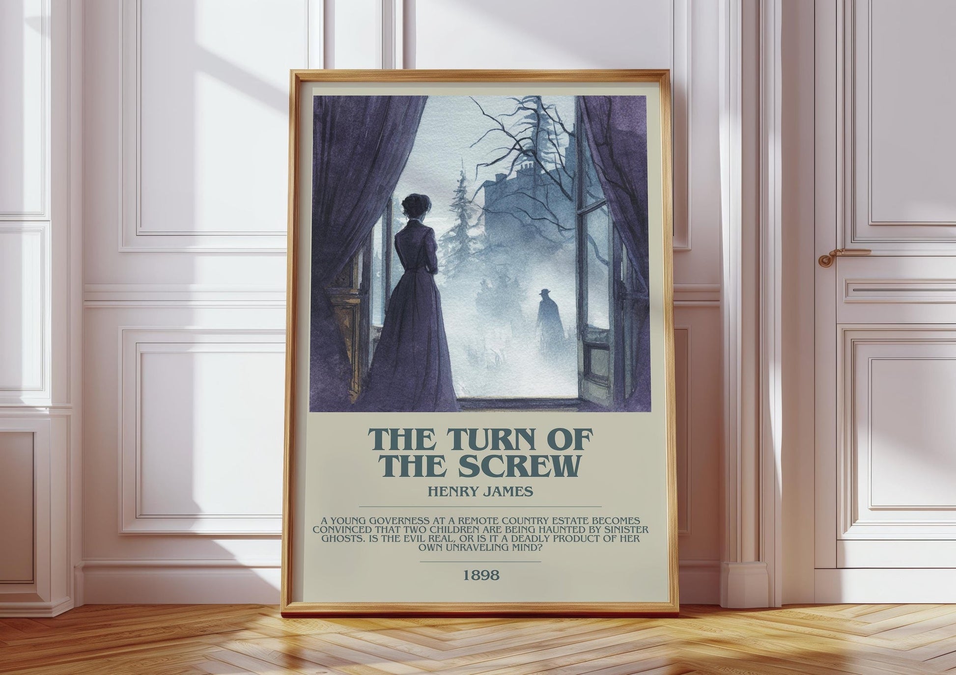 The Turn of the Screw bookish print in frame leaning in hallway – gothic wall art