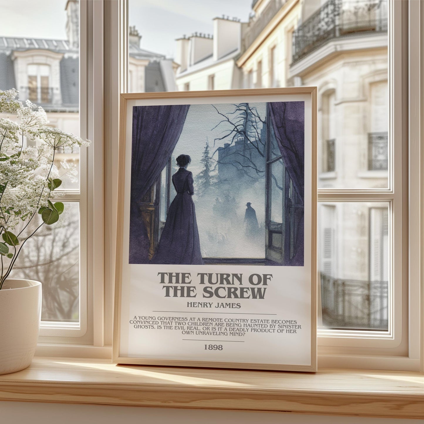 The Turn of the Screw bookish print framed by window – literary home decor