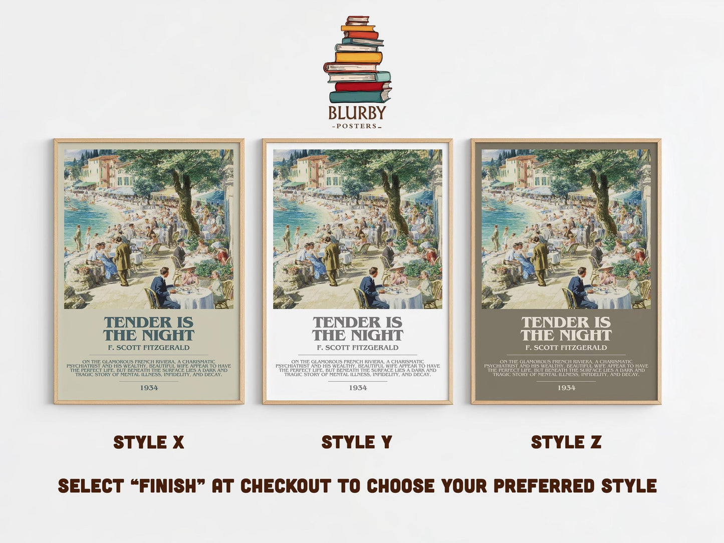 Tender Is the Night bookish poster colour and style options – F. Scott Fitzgerald book art