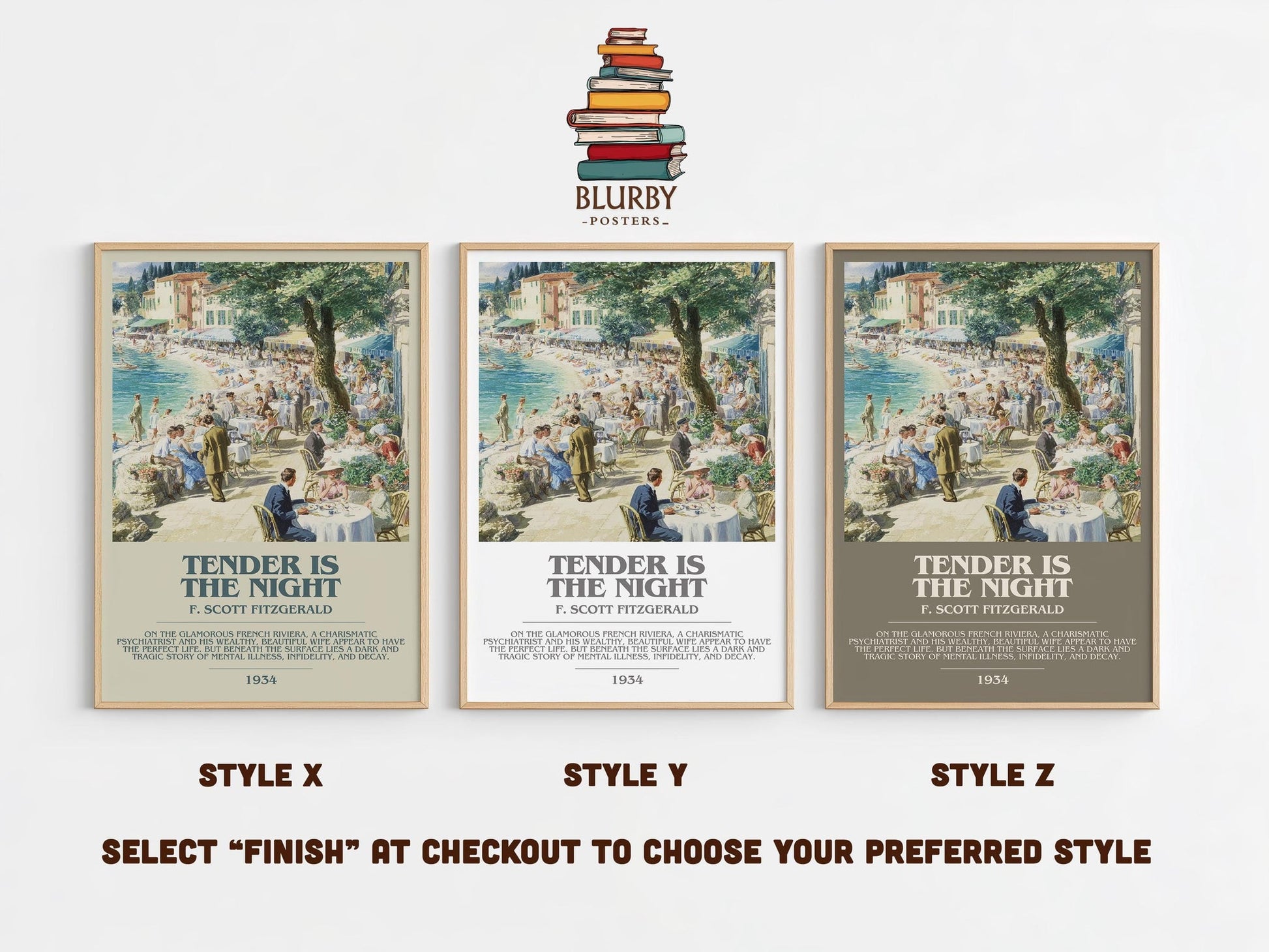 Tender Is the Night bookish poster colour and style options – F. Scott Fitzgerald book art