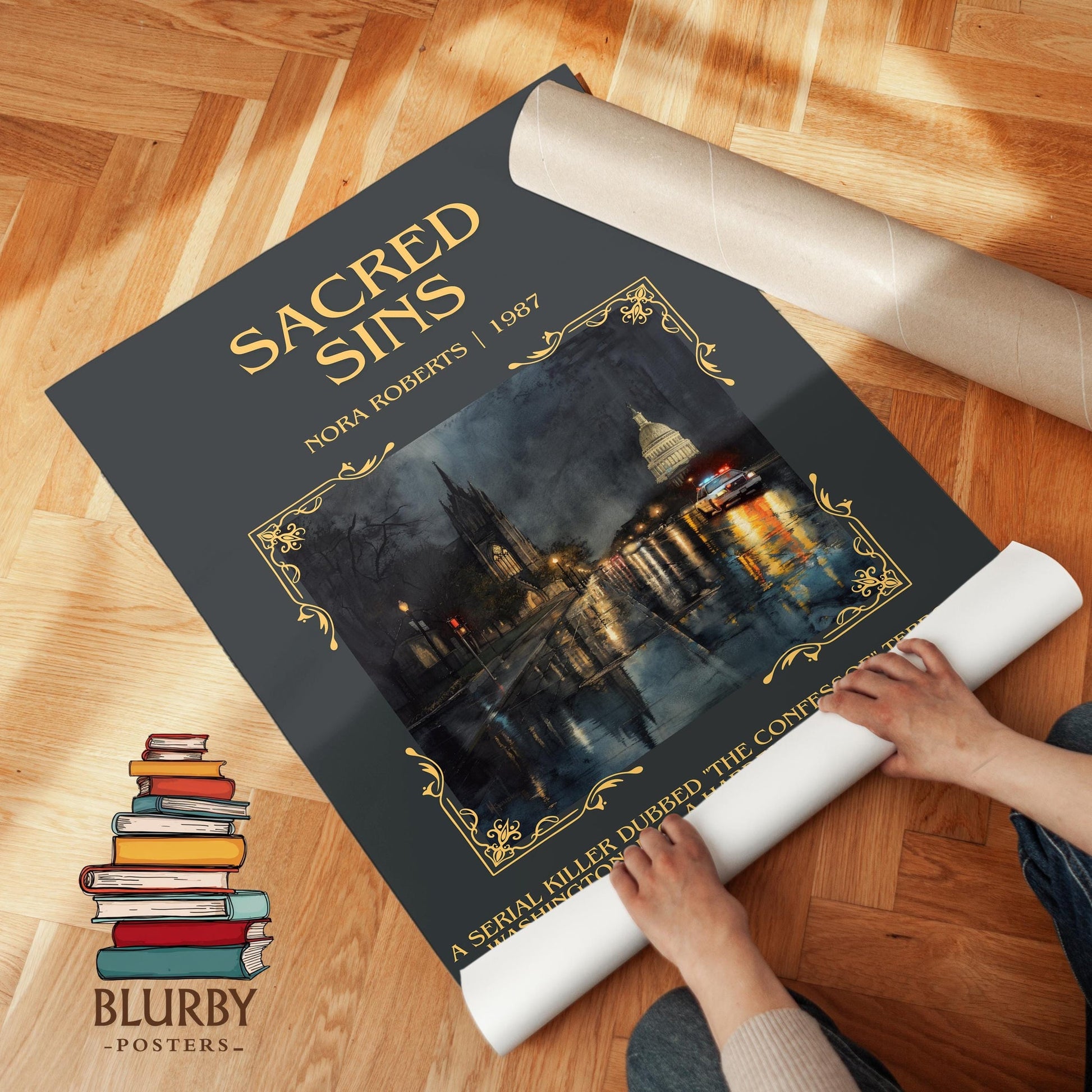 Sacred Sins book poster packaging – museum-quality print rolled in protective tube