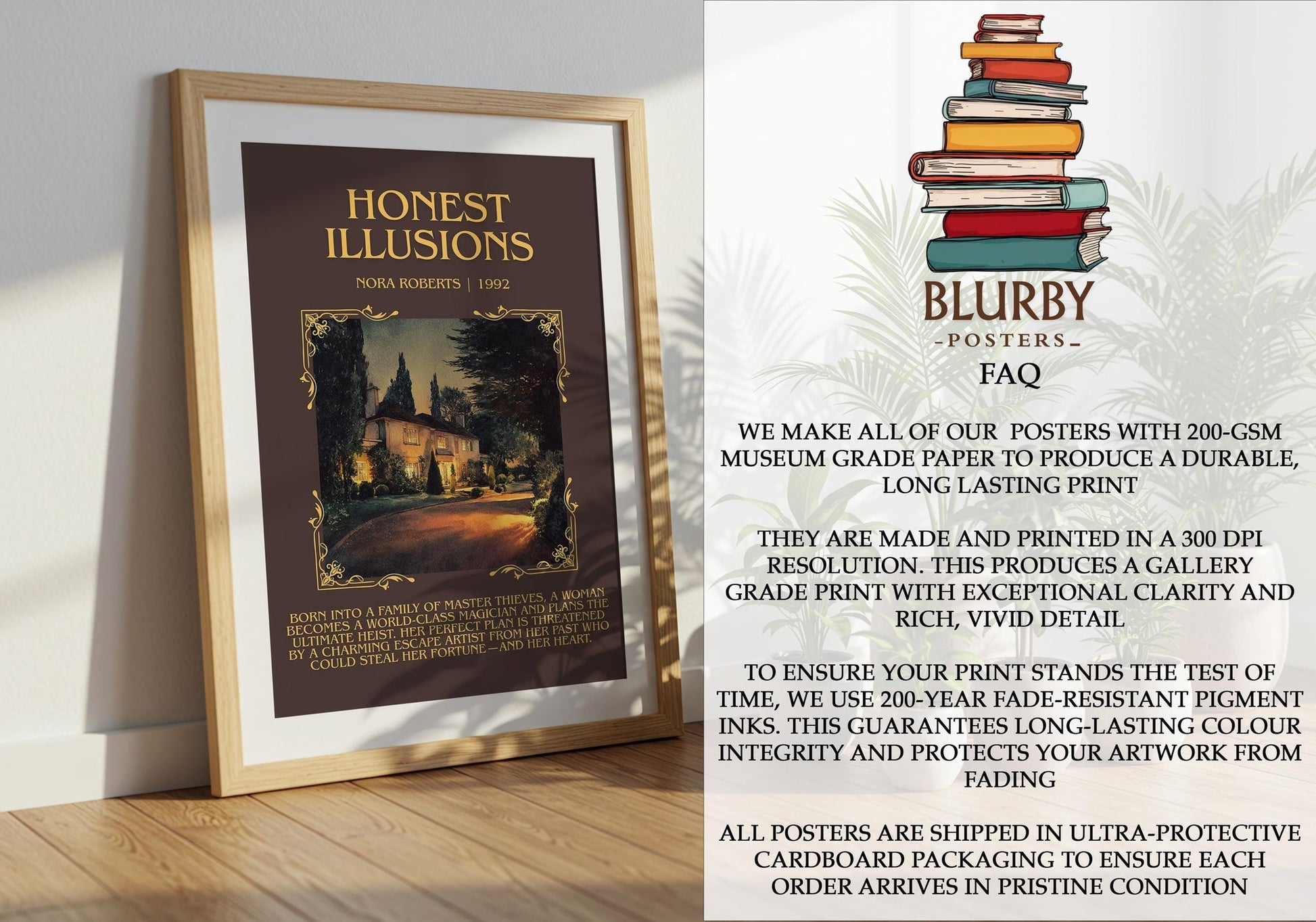 Honest Illusions minimalist literary print detail – Nora Roberts book art