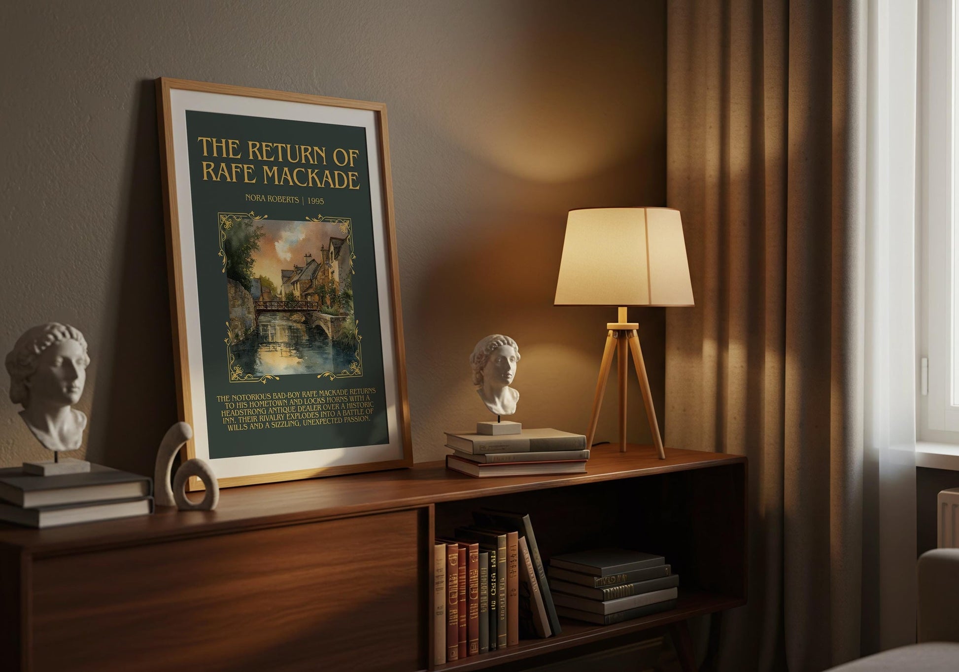 The Return of Rafe MacKade minimalist print on bookshelf – Nora Roberts fan gift