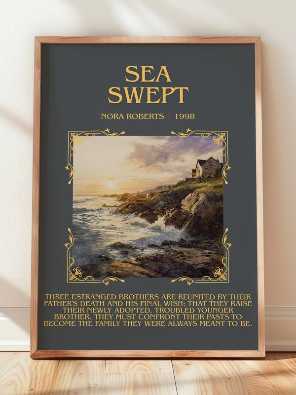 Sea Swept minimalist print in frame leaning in hallway – romance wall art