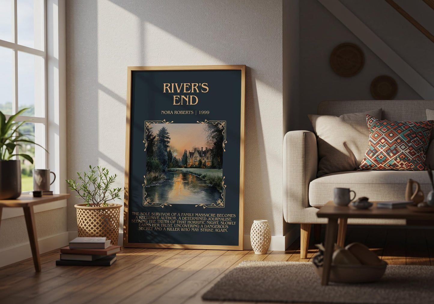 River's End minimalist poster paired in gallery wall – literary art prints