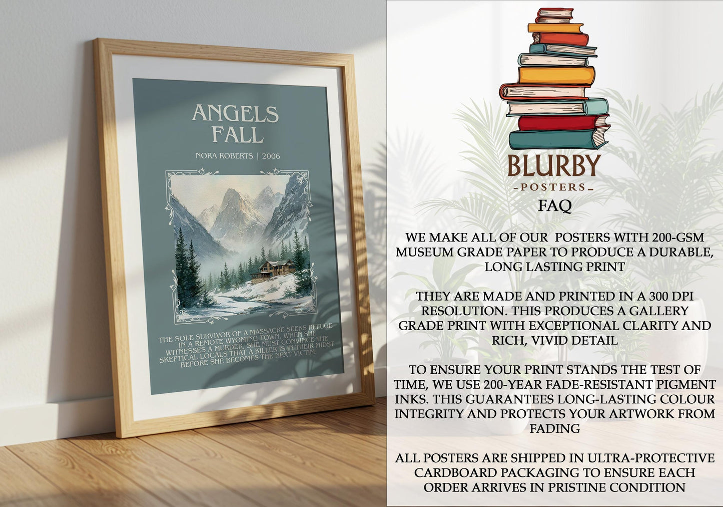 Angels Fall minimalist literary print detail – Nora Roberts book art