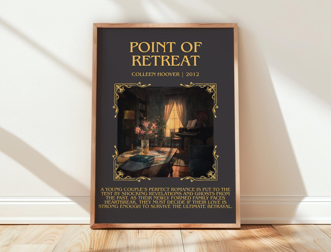 Point Of Retreat minimalist print in frame leaning in hallway – romance wall art (mockup)