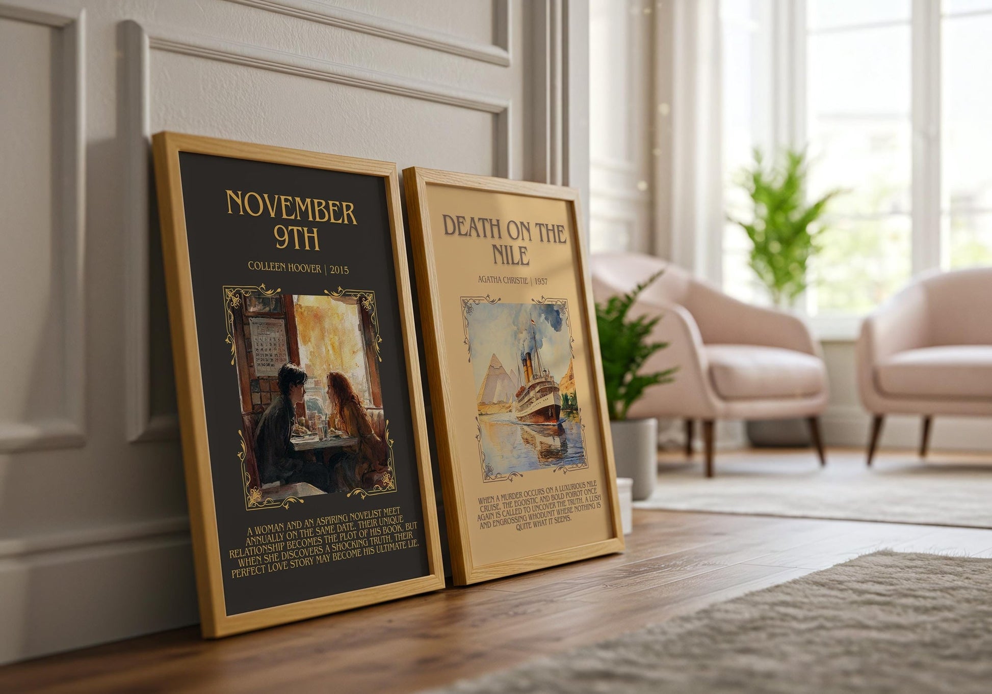November 9 minimalist book poster framed on wall – romance wall art