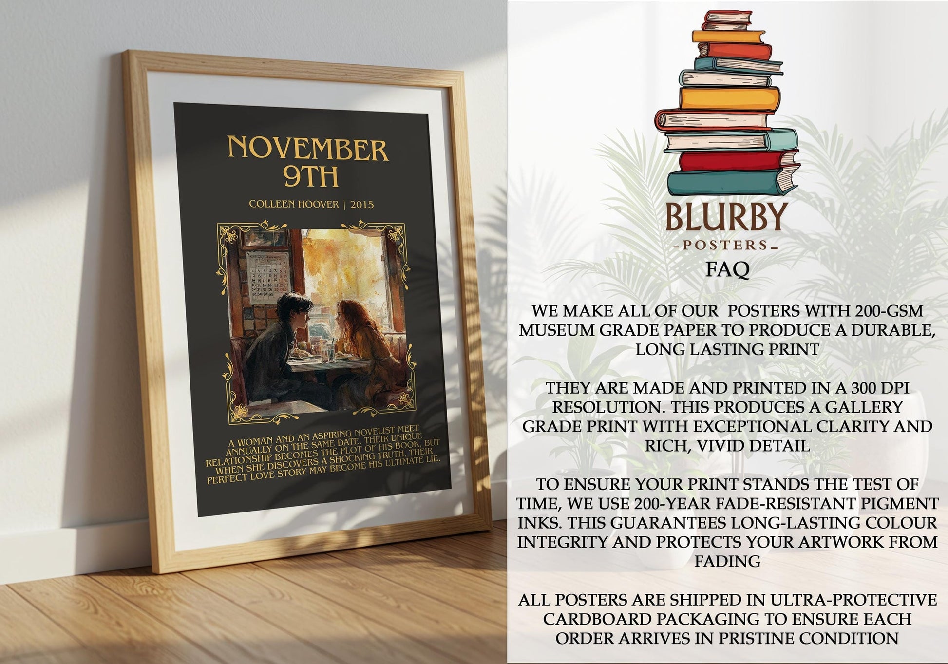 November 9 minimalist literary print detail – Colleen Hoover book art