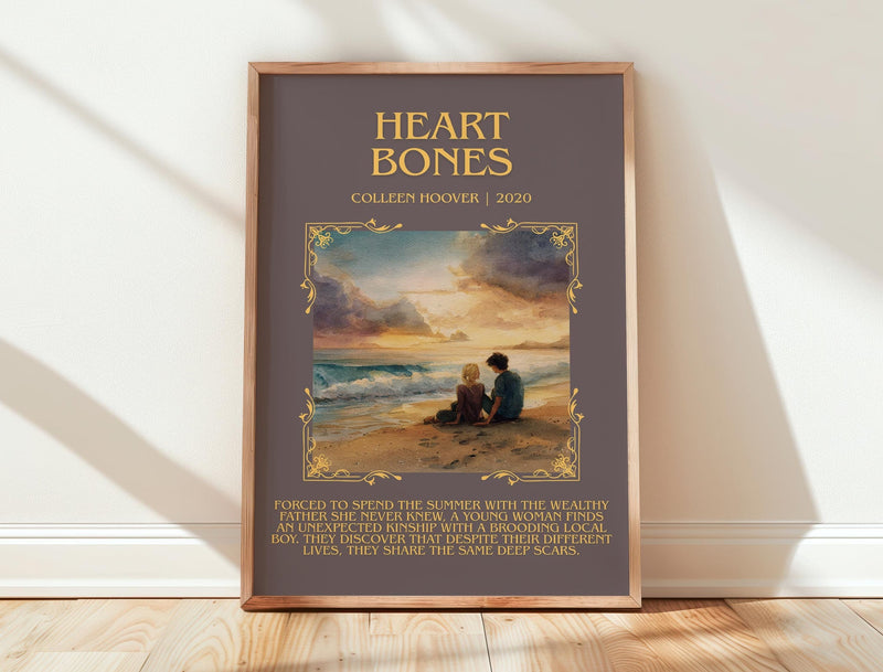 Heart Bones minimalist print in frame leaning in hallway – romance wall art
