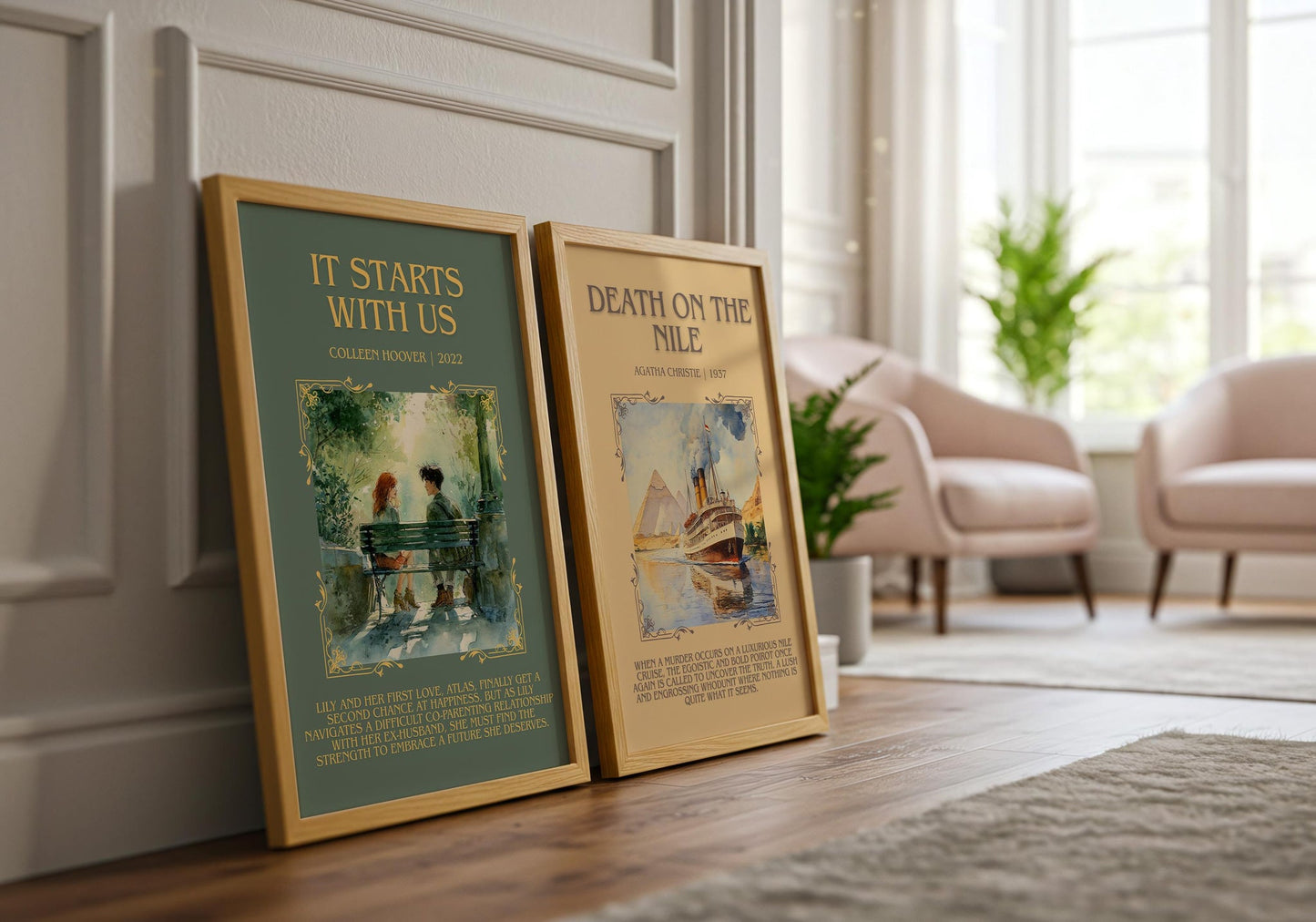 It Starts With Us minimalist book poster framed on wall – romance wall art