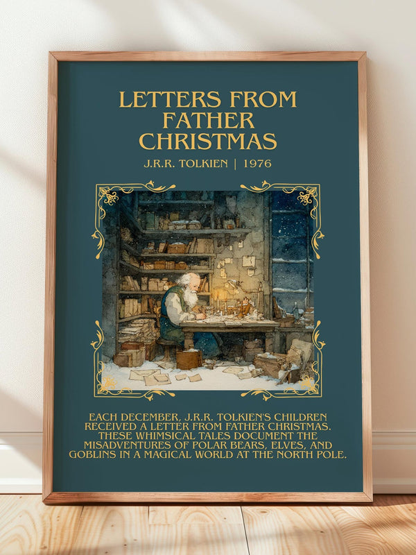 Letters from Father Christmas minimalist print in frame leaning in hallway – childrens wall art