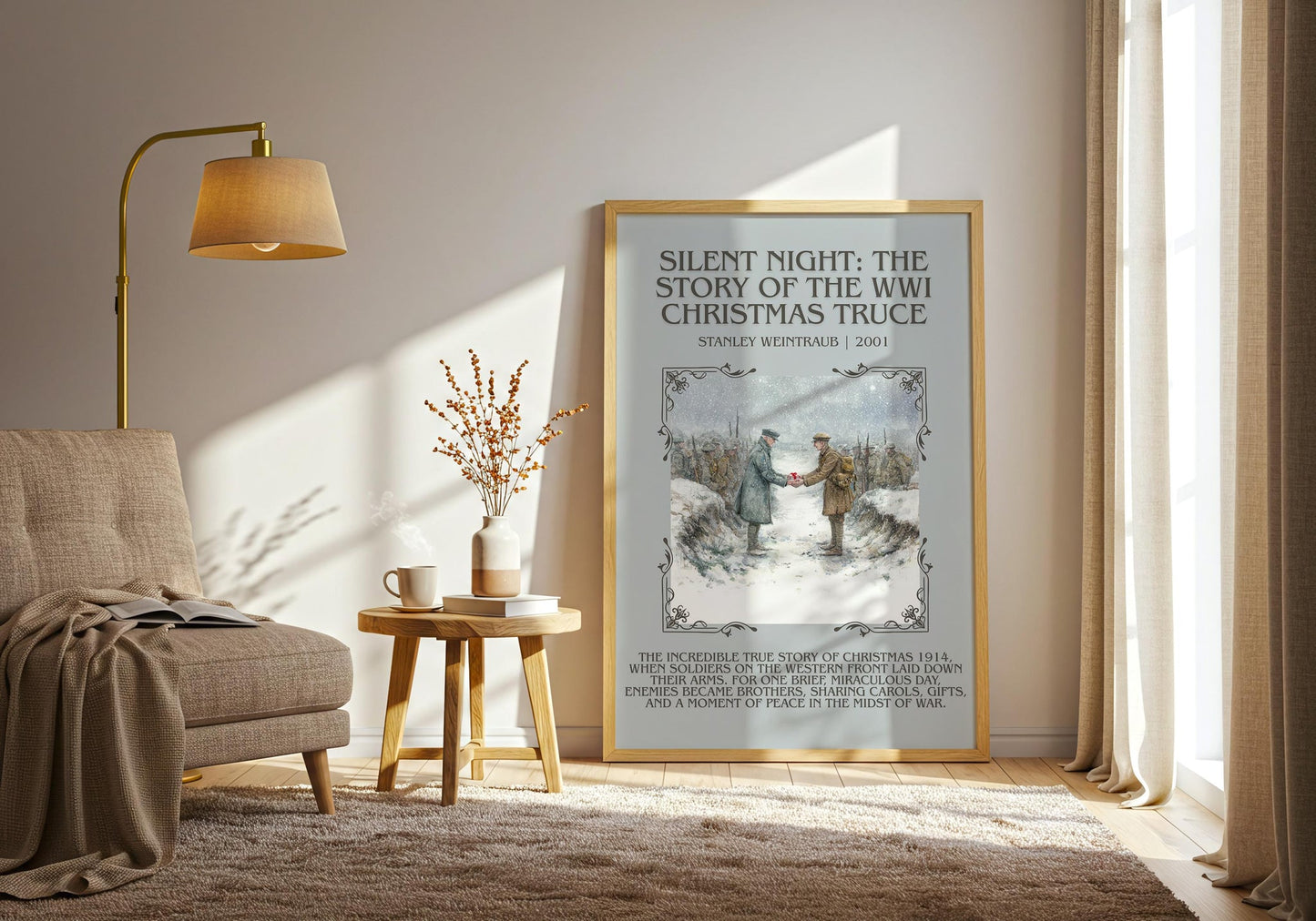 Silent Night: The Story of the World War I Christmas Truce minimalist poster paper finish options – matte satin gloss
